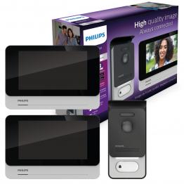 Kit Videocitofono Bifamiliare Wi-Fi Connesso Philips - Espandibile, Monitor Touch Screen 7’’, Apertura Badge RFID, Visione Notturna con Alimentatore a spina
